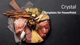  Presentation with snacks - Presentation consisting of antipasto-board-with-various-meat background and a dark gray colored foreground