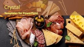  Presentation with snacks - Presentation featuring antipasto-board-with-various-meat background and a red colored foreground