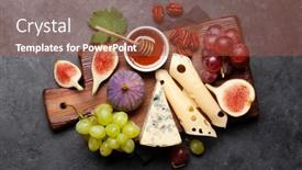  Presentation with appetizer - PPT theme consisting of antipasto-plate-with-cheese-figs background and a red colored foreground