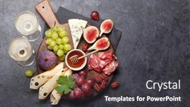  Presentation with wine cheese - Slides enhanced with antipasto-plate-with-prosciutto-cheese background and a dark gray colored foreground