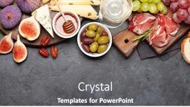  Presentation with wine cheese - PPT layouts consisting of antipasto-plate-with-prosciutto-cheese background and a gray colored foreground
