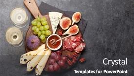  Presentation with wine cheese - Presentation with antipasto-plate-with-prosciutto-cheese background and a dark gray colored foreground