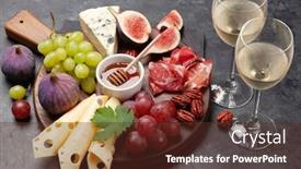  Presentation with wine cheese - Presentation theme enhanced with antipasto-plate-with-prosciutto-cheese background and a tawny brown colored foreground