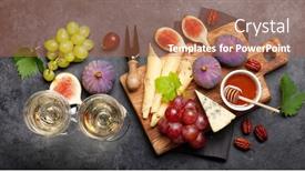  Presentation with wine cheese - Amazing PPT theme having antipasto-plate-with-prosciutto-cheese backdrop and a coral colored foreground