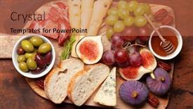  Presentation with appetizer - PPT theme having antipasto-plate-with-prosciutto-cheese background and a red colored foreground