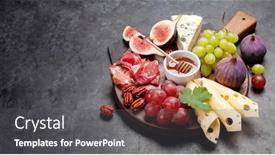  Presentation with cheese - PPT layouts with antipasto-plate-with-prosciutto-cheese background and a dark gray colored foreground