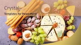  Presentation with blue cheese - PPT theme featuring antipasto-platter-with-blue-cheese background and a yellow colored foreground
