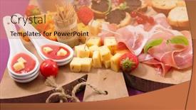  Presentation with cheese plate parmesan cheddar gouda - Beautiful PPT theme featuring antipasto-platter-with-ham-cheese backdrop and a coral colored foreground