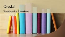  Presentation with antique - Theme featuring books on wooden shelf close background and a soft green colored foreground