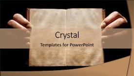  Presentation with open book - Amazing PPT theme having antique bible - hands holding an open empty backdrop and a coral colored foreground