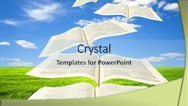  Presentation with open book - PPT theme having antique bible - open book and pages flying background and a light blue colored foreground