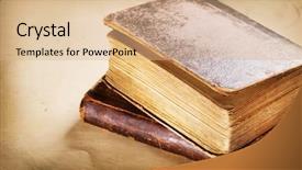  Presentation with old book cover by shakespeare - Audience pleasing theme consisting of antique bible - very old book backdrop and a coral colored foreground