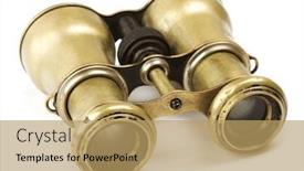  Presentation with antique - Slides enhanced with antique binoculars on white background background and a coral colored foreground