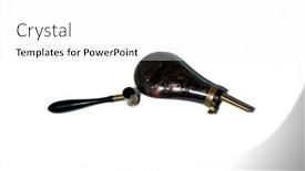  Presentation with powder - Presentation having firearm - antique black powder measure background and a white colored foreground