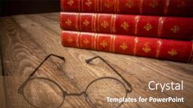 Presentation with antique - Slides having antique-books-and-reading-glasses background and a coral colored foreground