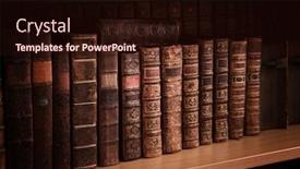  Presentation with antique - PPT theme featuring antique books on old wooden shelf background and a wine colored foreground