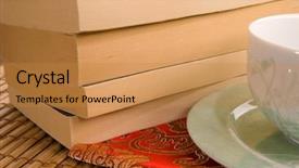  Presentation with stack books - Slide deck having antique books stack of books background and a gold colored foreground