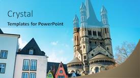  Presentation with cologne - Beautiful theme featuring antique-building-view-in-cologne backdrop and a cyan colored foreground