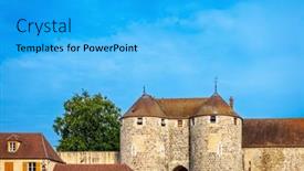  Presentation with antique france - Slide deck featuring antique-building-view-in-dourdan background and a cyan colored foreground