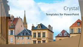  Presentation with antique france - Slide deck having antique-building-view-in-old background and a cool aqua colored foreground
