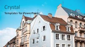  Presentation with antique france - Slide deck having antique-building-view-in-old background and a cyan colored foreground