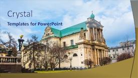  Presentation with antique - PPT theme consisting of antique-building-view-in-old background and a light blue colored foreground