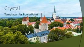  Presentation with antique - Beautiful PPT theme featuring antique-building-view-in-old backdrop and a sky blue colored foreground