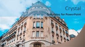  Presentation with antique france - Slide deck having antique-building-view-in-paris background and a cyan colored foreground