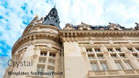  Presentation with antique france - Presentation theme featuring antique-building-view-in-sens background and a coral colored foreground