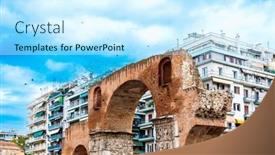  Presentation with antique - Presentation theme enhanced with antique-building-view-in-thessaloniki background and a cool aqua colored foreground