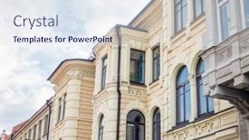  Presentation with antique - Audience pleasing presentation theme consisting of antique-building-view-in-vilnius backdrop and a sky blue colored foreground