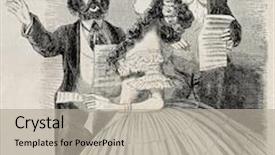  Presentation with journal - Audience pleasing PPT theme consisting of antique caricatural illustration of singers backdrop and a light gray colored foreground