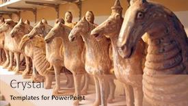  Presentation with terra - Colorful presentation theme enhanced with antique-chinese-terra-cotta-artifact backdrop and a coral colored foreground