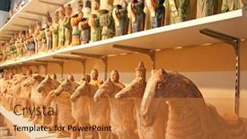  Presentation with terra - Amazing PPT theme having antique-chinese-terra-cotta-artifact backdrop and a gold colored foreground