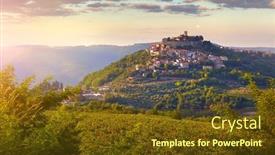  Presentation with green roof - PPT theme featuring antique-city-motovun-croatia-istria background and a tawny brown colored foreground