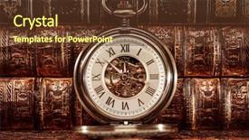  Presentation with vintage antique pocket watch vintage - Slide set with antique clock dial close-up background and a tawny brown colored foreground