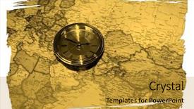  Presentation with world map - PPT layouts featuring antique clock on torn map background and a gold colored foreground