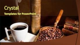  Presentation with coffee book - Audience pleasing PPT theme consisting of antique coffee grinder with steaming backdrop and a tawny brown colored foreground