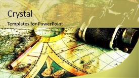  Presentation with old map - Presentation design featuring antique compass binoculars - old fashioned objects background and a yellow colored foreground
