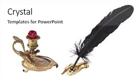  Presentation with ink - PPT theme enhanced with antique desk set isolated background and a white colored foreground