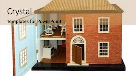  Presentation with antique house - PPT theme enhanced with antique dolls house with open background and a yellow colored foreground
