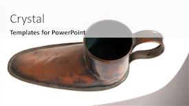  Presentation with mulled wine - Colorful slide set enhanced with antique english mulled wine warmer isolated over white backdrop and a white colored foreground