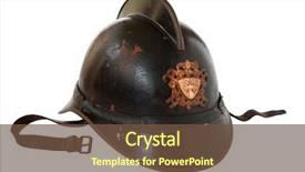  Presentation with firefight - Colorful slide deck enhanced with antique firefighter's helmet backdrop and a tawny brown colored foreground