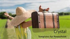  Presentation with phrase keep raising the bar - Audience pleasing slides consisting of antique free - asian woman traveling and raising backdrop and a yellow colored foreground