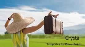  Presentation with phrase keep raising the bar - Cool new presentation with antique free - asian woman traveling and raising backdrop and a gold colored foreground