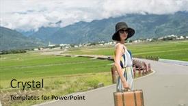  Presentation with suitcase - Beautiful presentation theme featuring antique free - portrait of asian woman hold backdrop and a yellow colored foreground