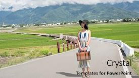  Presentation with suitcase - PPT layouts consisting of antique free - portrait of asian woman hold background and a  colored foreground