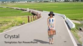  Presentation with suitcase - Beautiful slides featuring antique free - portrait of asian woman hold backdrop and a light gray colored foreground