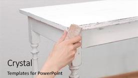  Presentation with paint - Slide set featuring antique furniture - female hand removing paint background and a soft green colored foreground