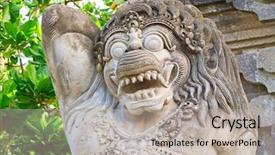  Presentation with balinese traditional dance barong - Cool new presentation design with antique gods demons - traditional balinese sculpture backdrop and a light gray colored foreground